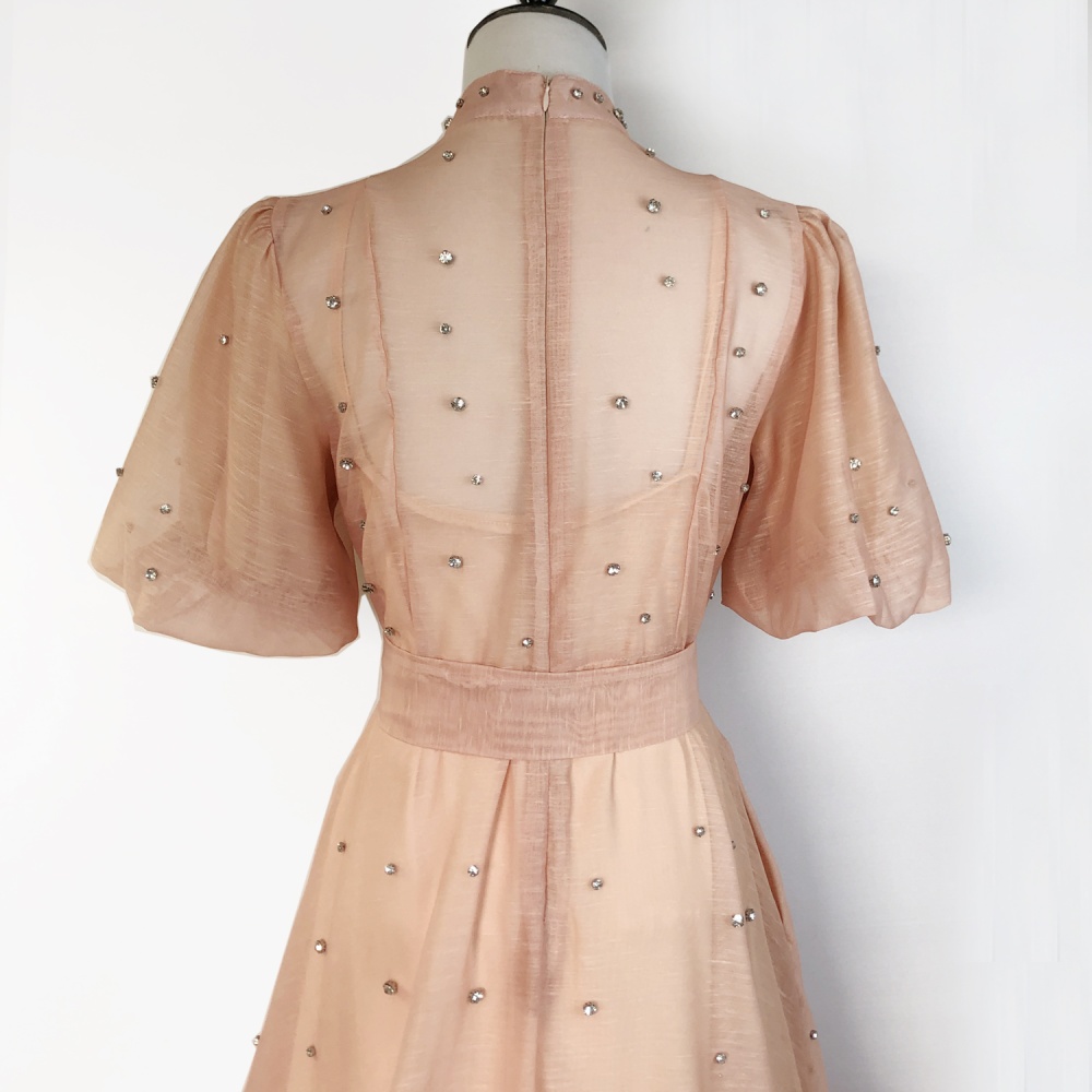 Puff sleeve court style sling retro single-breasted dress