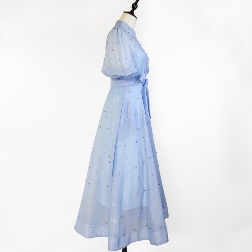 Puff sleeve court style sling retro single-breasted dress