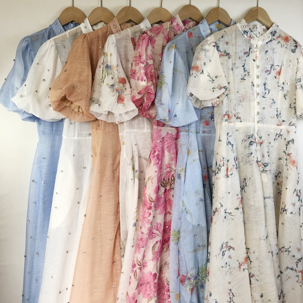 Puff sleeve court style sling retro single-breasted dress