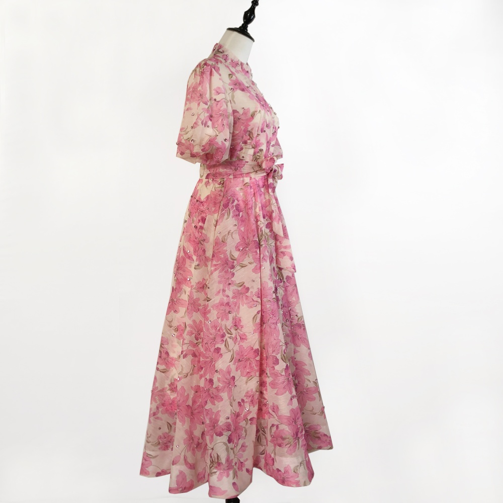 Puff sleeve court style sling retro single-breasted dress