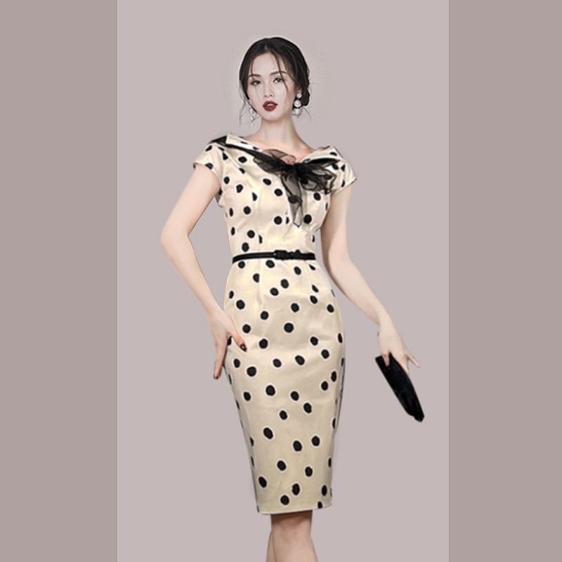 Polka dot light luxury corset spring and summer dress