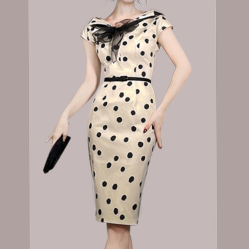 Polka dot light luxury corset spring and summer dress