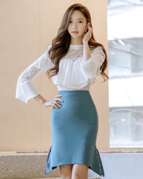 Lace round neck profession sunscreen slim tops 2pcs set