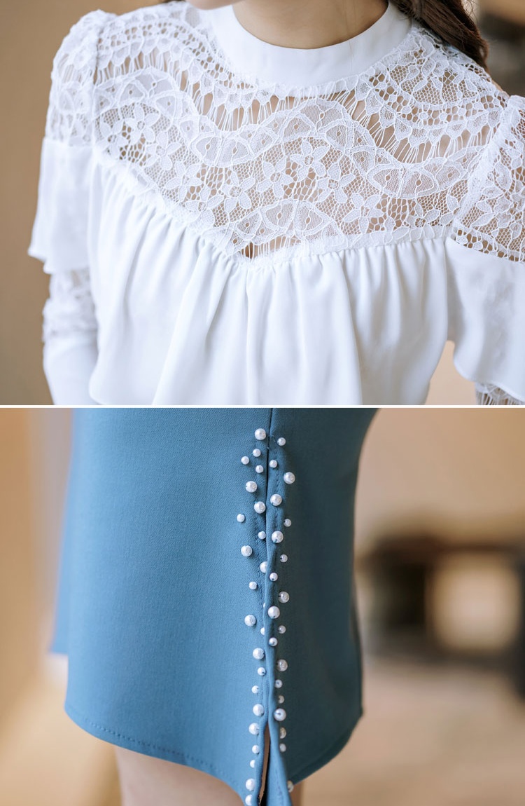 Lace round neck profession sunscreen slim tops 2pcs set