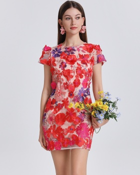 Package hip embroidered court style colors dress