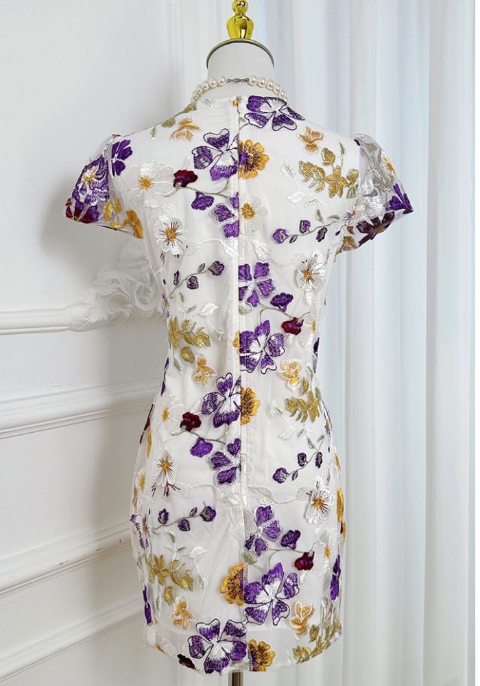 Package hip embroidered court style colors dress