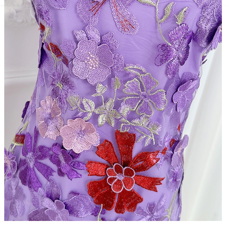 Package hip embroidered court style colors dress