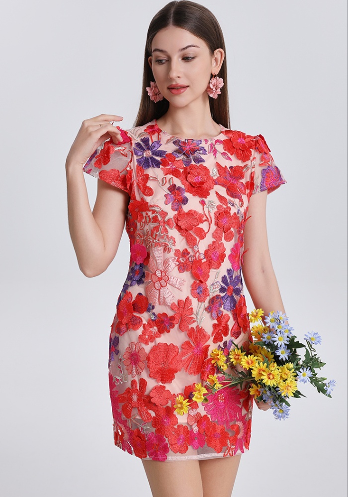 Package hip embroidered court style colors dress