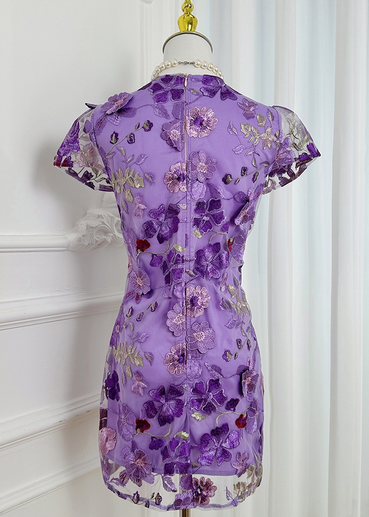 Package hip embroidered court style colors dress