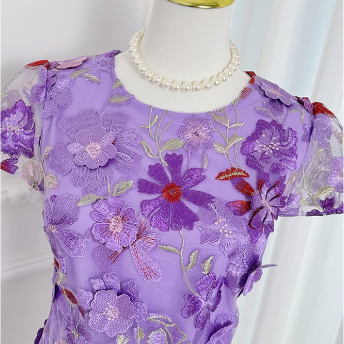 Package hip embroidered court style colors dress