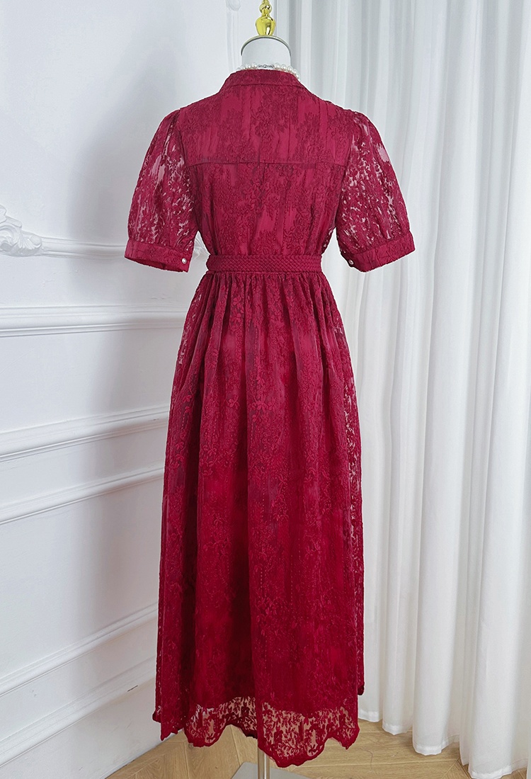 Pinched waist summer France style V-neck dress