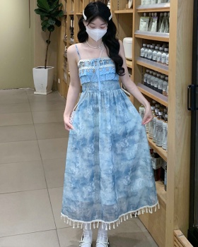 Sweet vacation long dress sling seaside dress