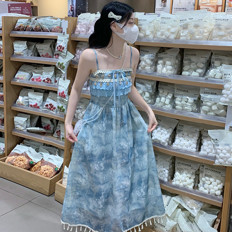 Sweet vacation long dress sling seaside dress