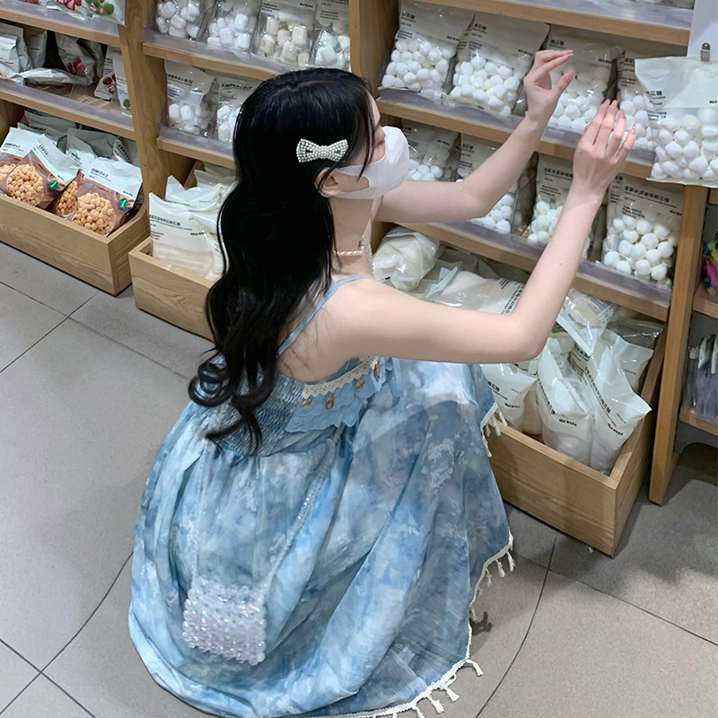 Sweet vacation long dress sling seaside dress