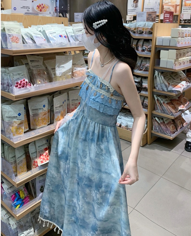 Sweet vacation long dress sling seaside dress