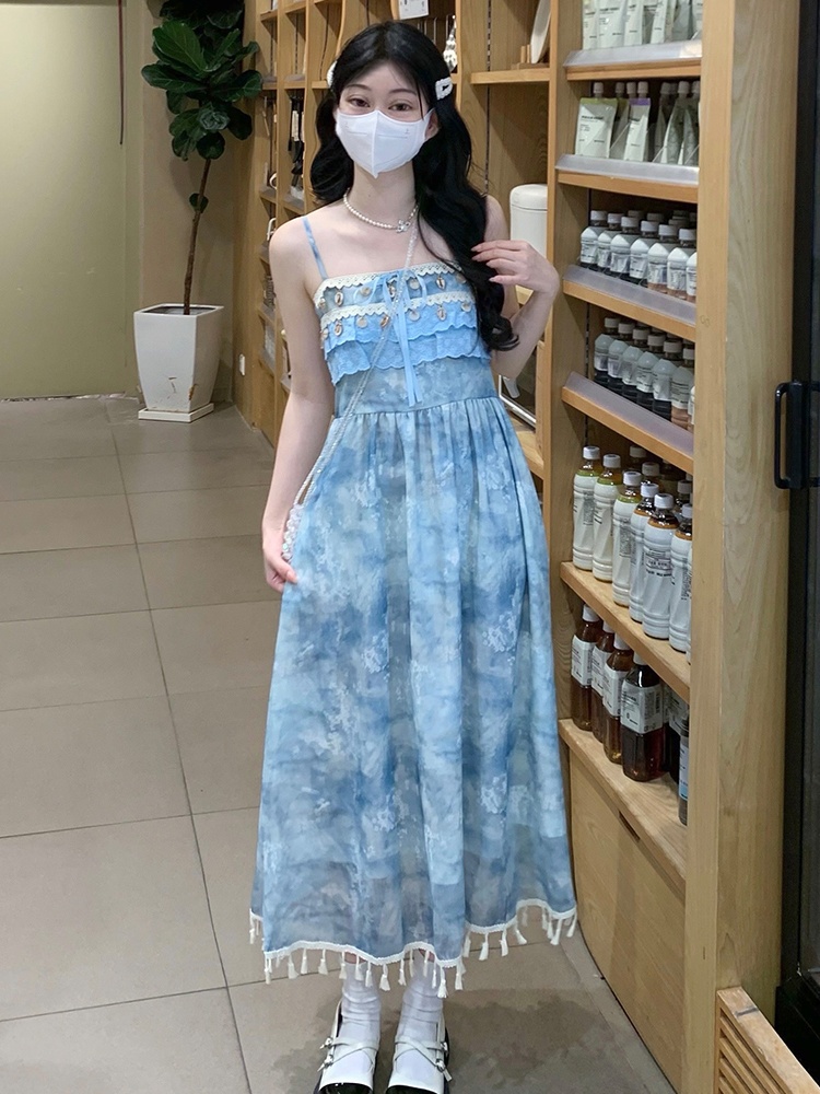 Sweet vacation long dress sling seaside dress