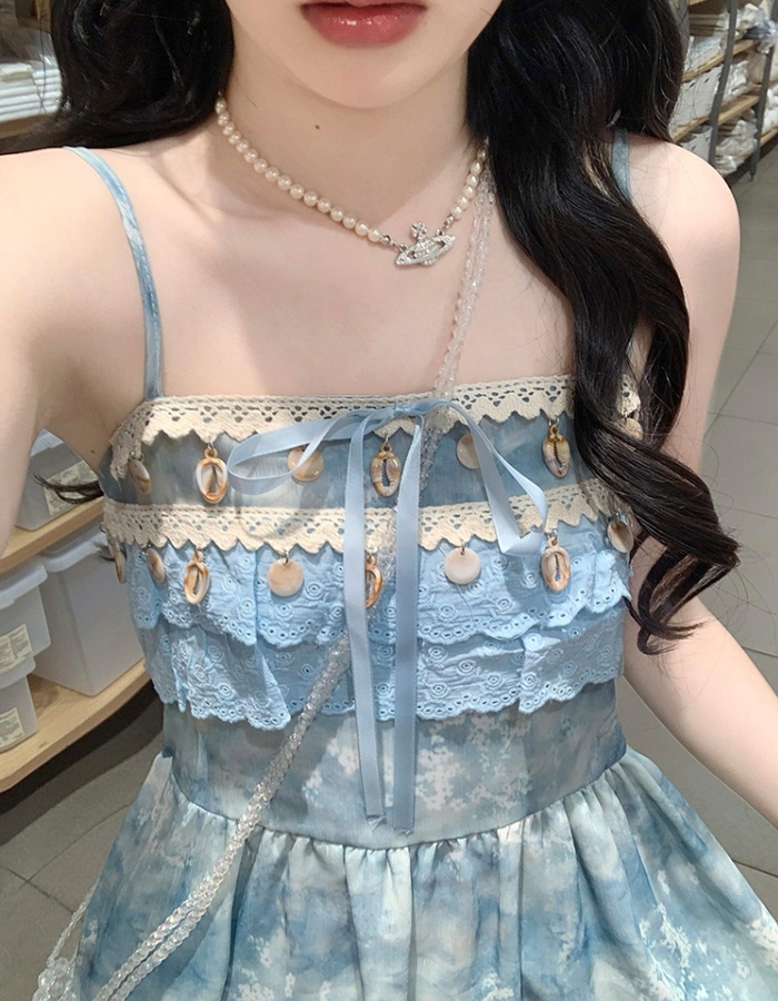 Sweet vacation long dress sling seaside dress