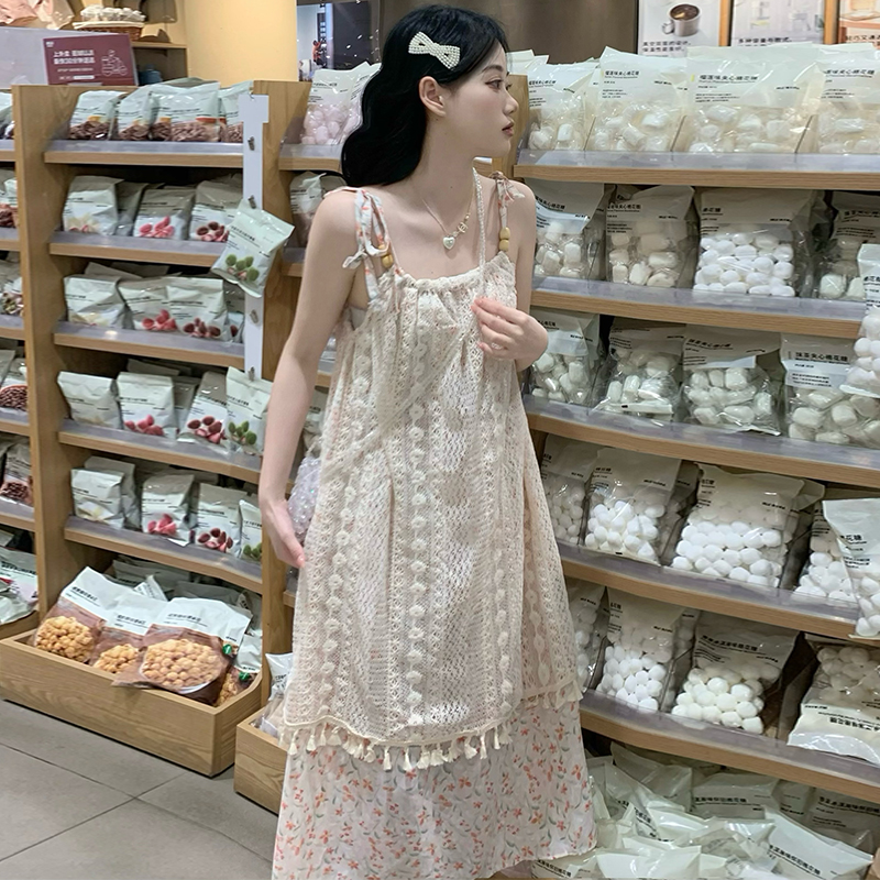 Summer sling vacation dress lazy floral long dress