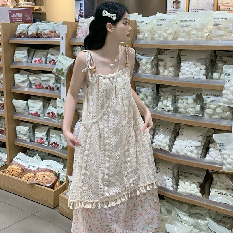 Summer sling vacation dress lazy floral long dress