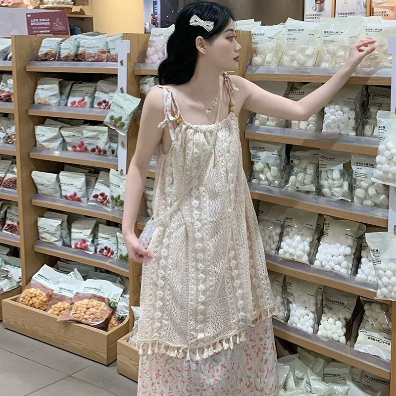 Summer sling vacation dress lazy floral long dress
