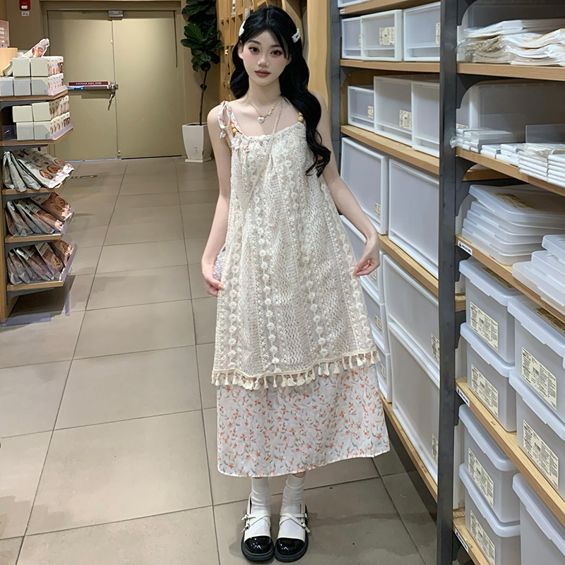 Summer sling vacation dress lazy floral long dress