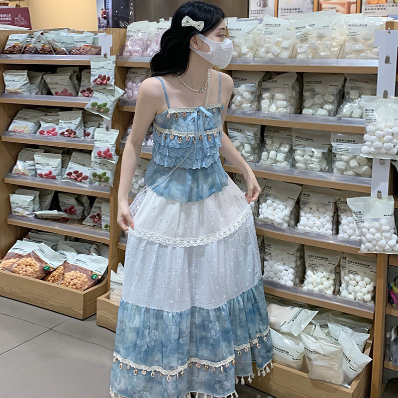 Sweet skirt sling vest 2pcs set