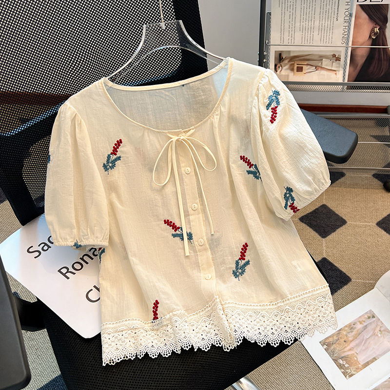 Round neck Korean style summer all-match temperament tops