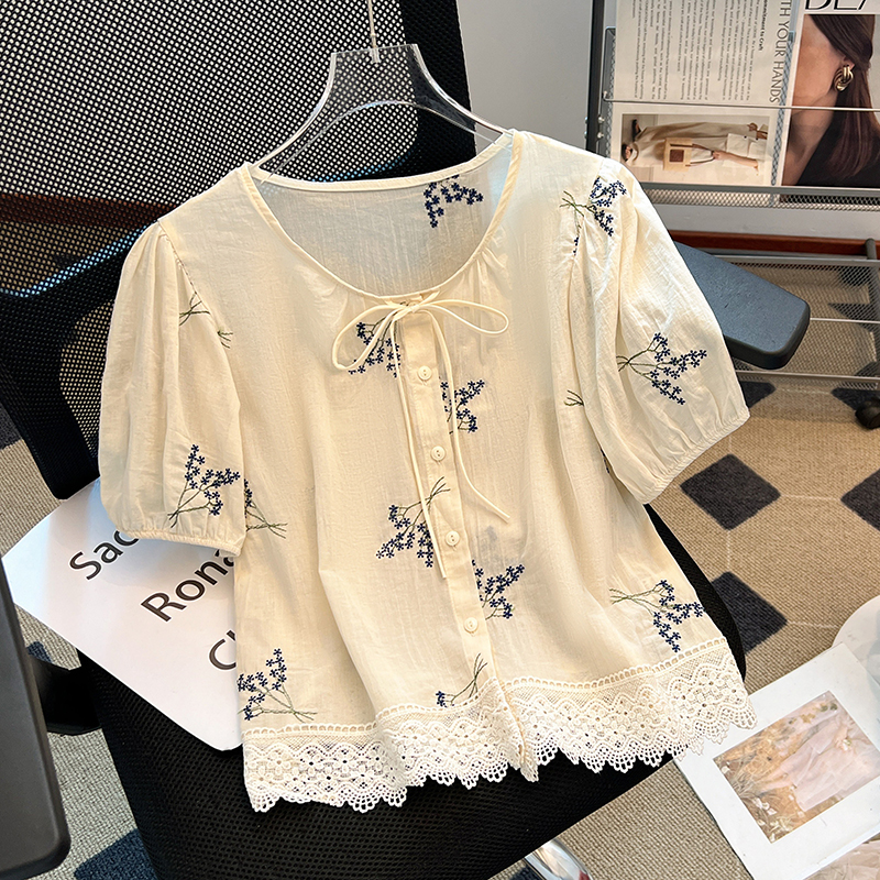 Short sleeve lace summer Korean style shirt