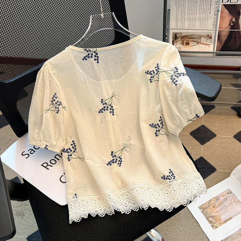Short sleeve lace summer Korean style shirt
