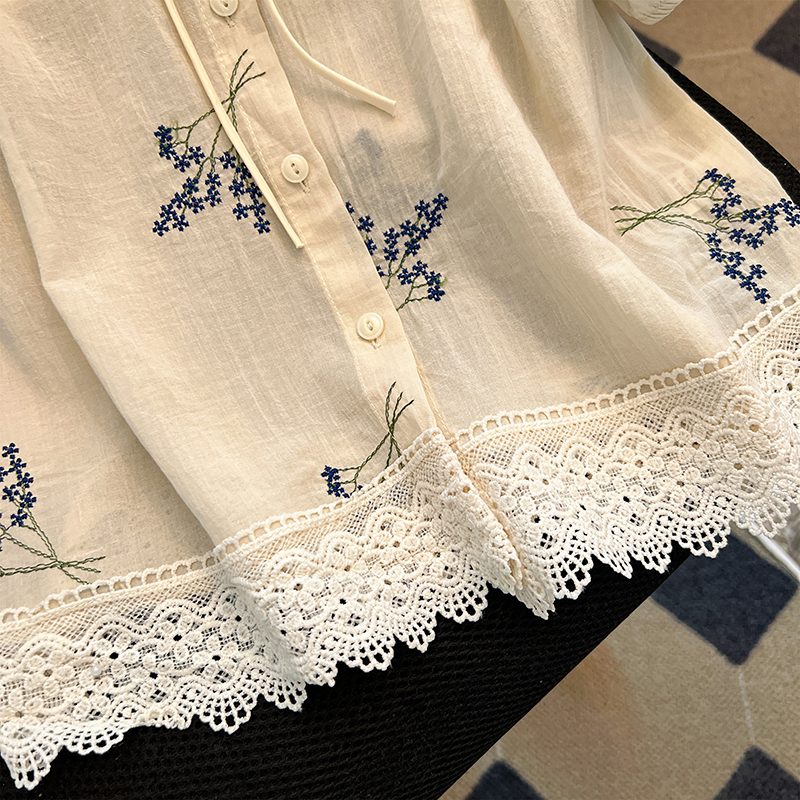Short sleeve lace summer Korean style shirt