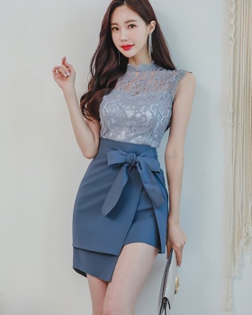 Temperament tops pinched waist skirt a set for women