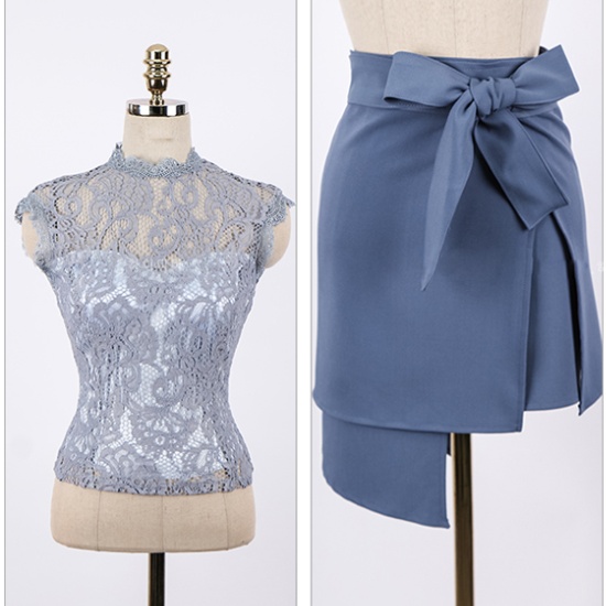 Temperament tops pinched waist skirt a set for women