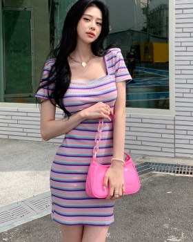 Temperament stripe knitted Korean style Casual dress