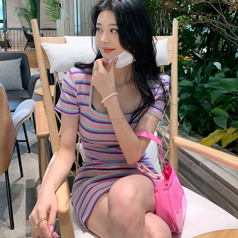 Temperament stripe knitted Korean style Casual dress