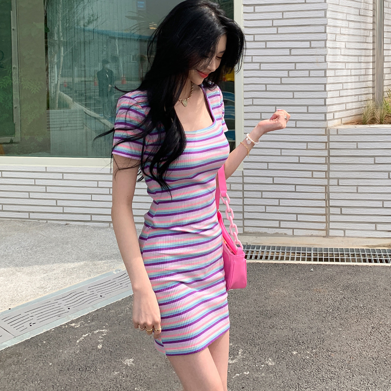 Temperament stripe knitted Korean style Casual dress