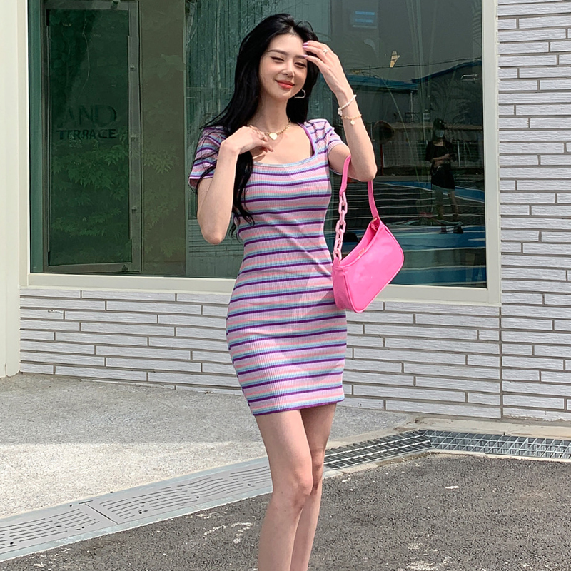 Temperament stripe knitted Korean style Casual dress