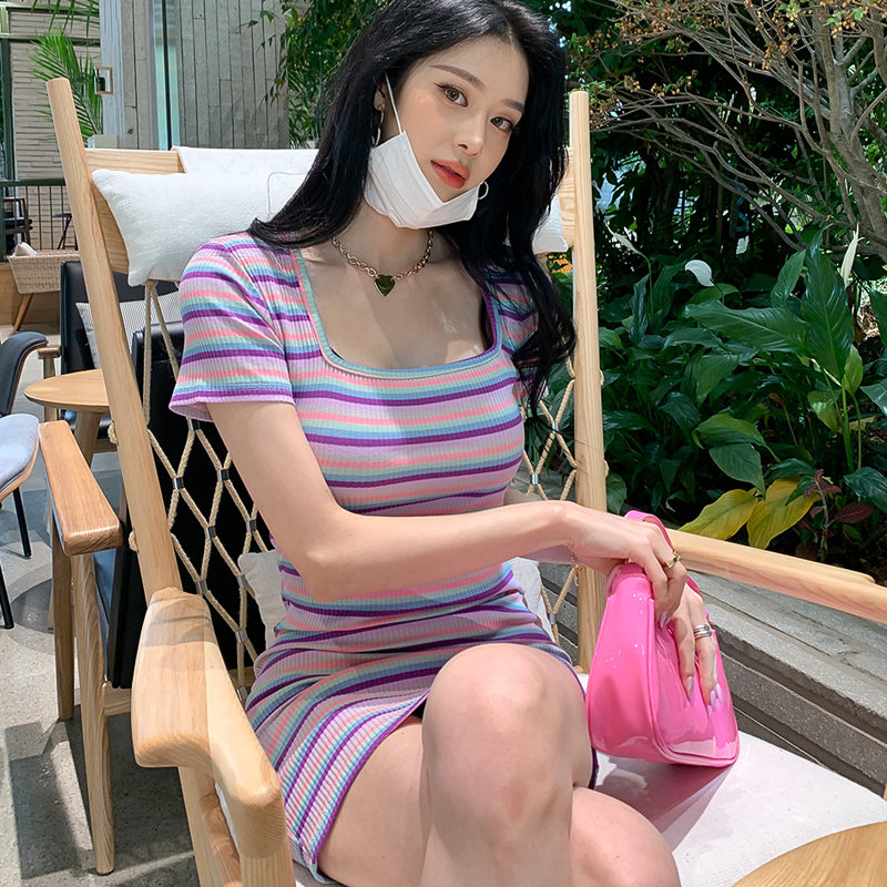 Temperament stripe knitted Korean style Casual dress