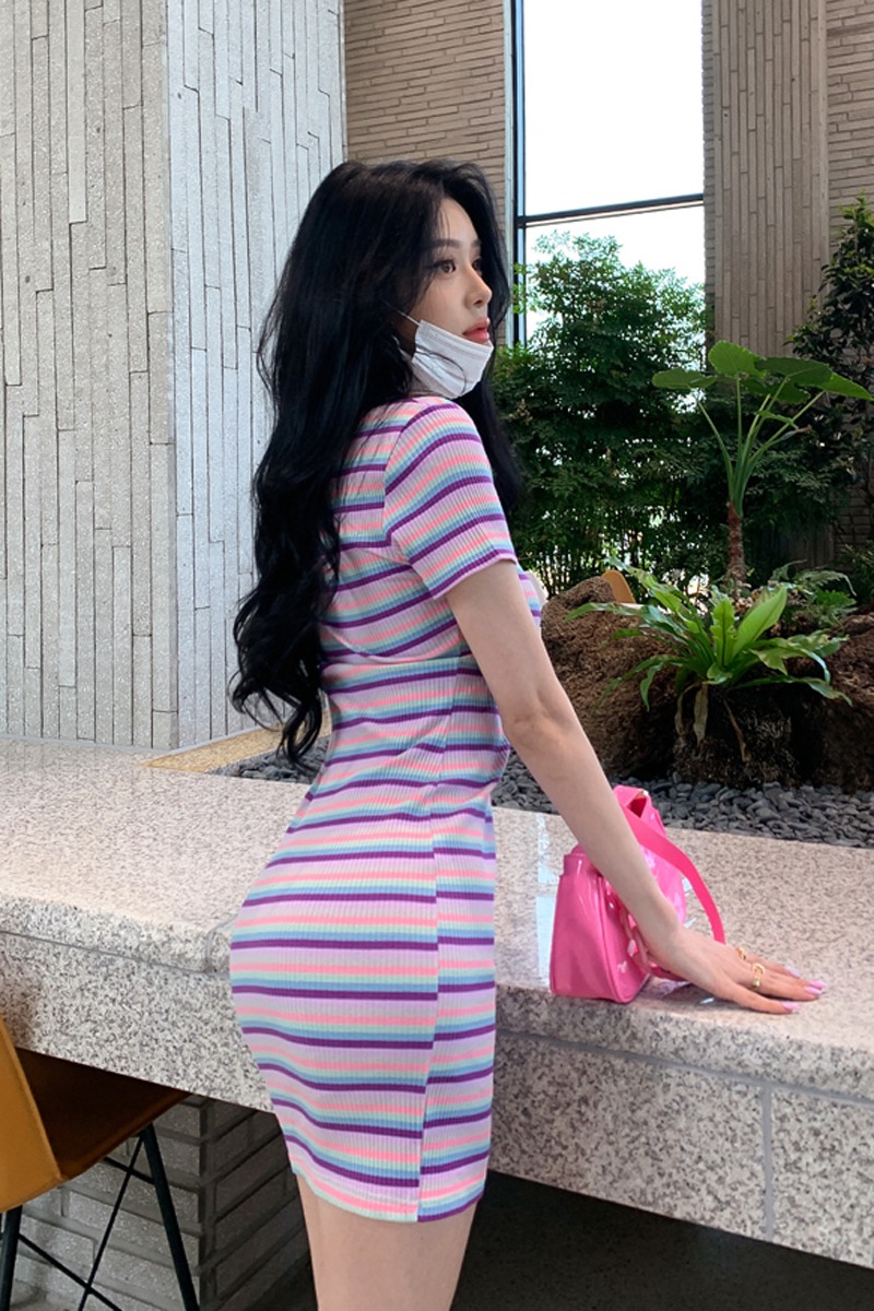 Temperament stripe knitted Korean style Casual dress