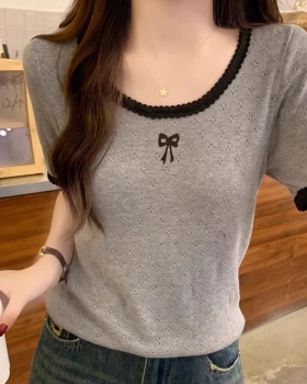 Spicegirl France style hollow enticement bow knitted tops