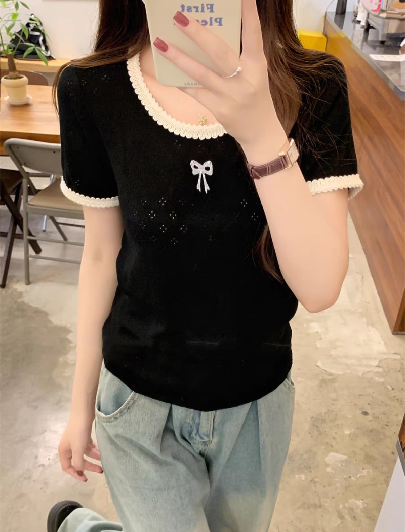 Spicegirl France style hollow enticement bow knitted tops