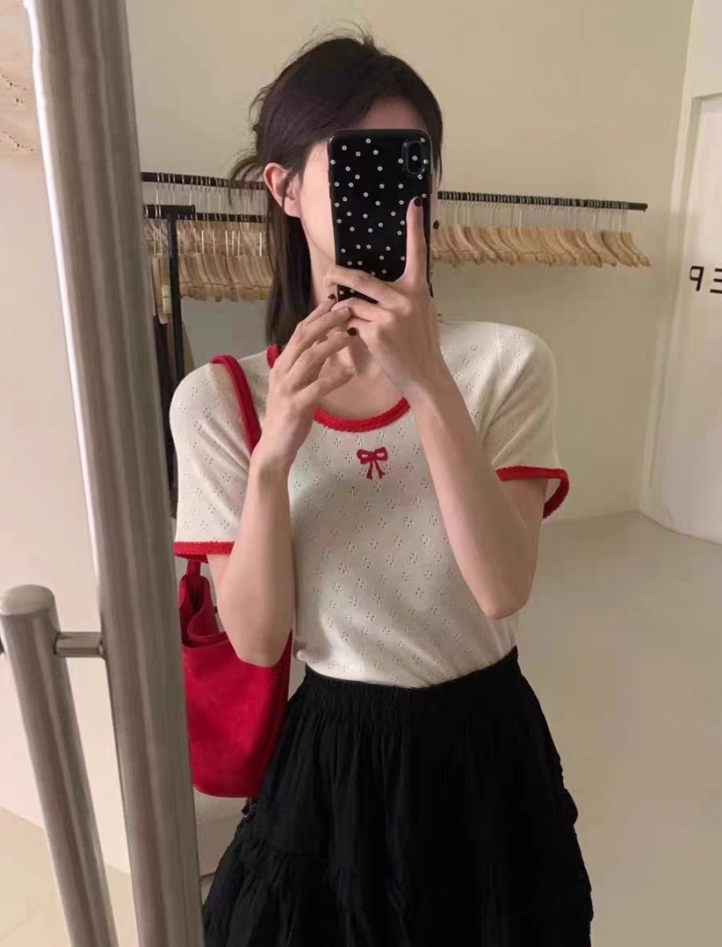 Spicegirl France style hollow enticement bow knitted tops