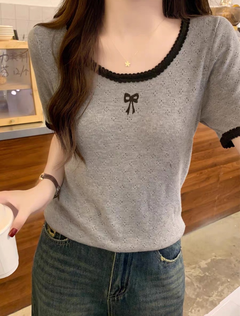 Spicegirl France style hollow enticement bow knitted tops