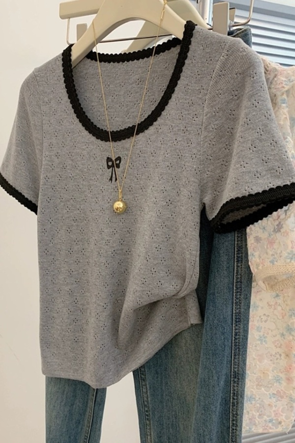 Spicegirl France style hollow enticement bow knitted tops