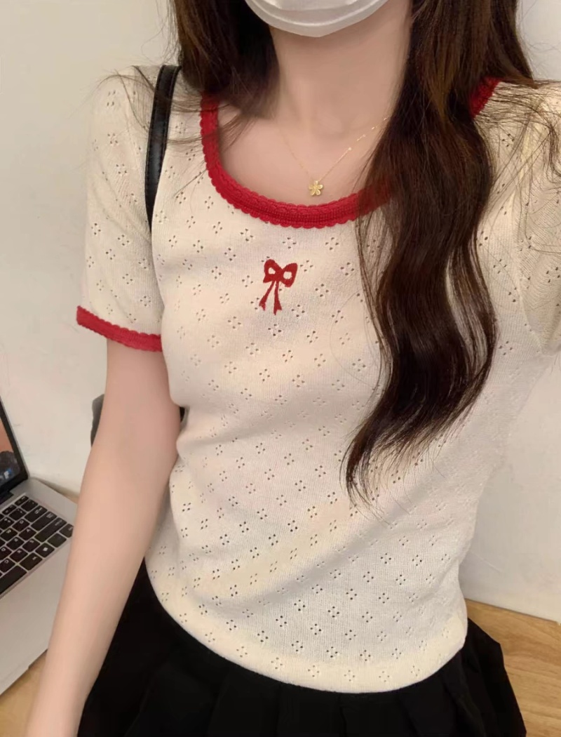 Spicegirl France style hollow enticement bow knitted tops