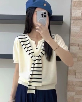 Korean style summer tops Pseudo-two loose shawl