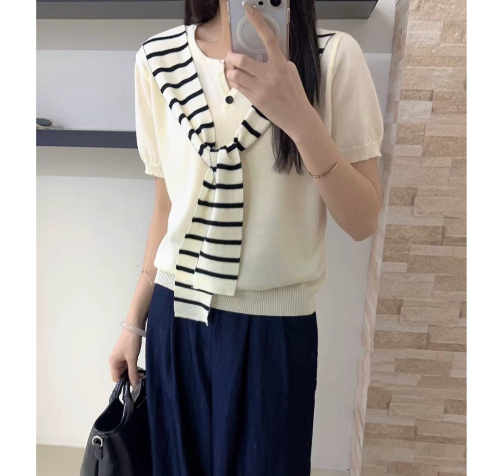 Korean style summer tops Pseudo-two loose shawl