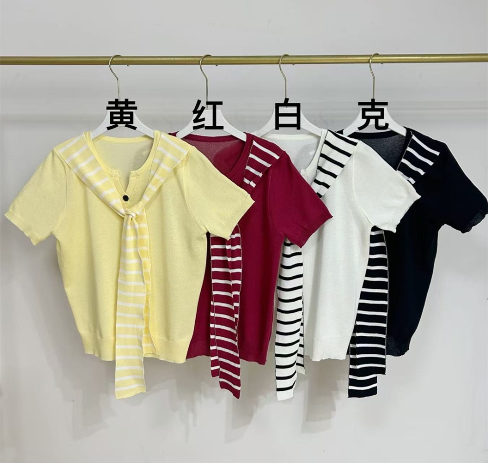 Korean style summer tops Pseudo-two loose shawl