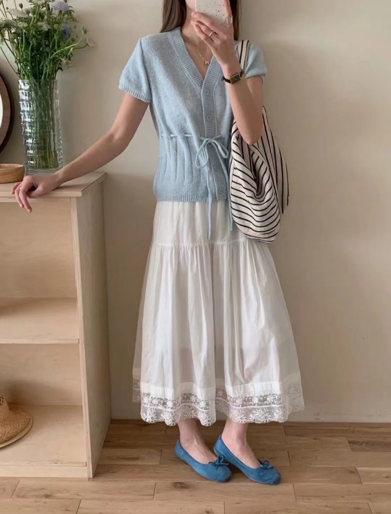 V-neck pinched waist tops all-match sweet cardigan for women
