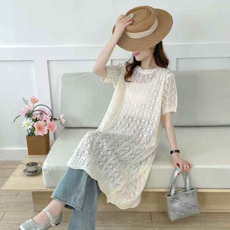 Long split tops outside the ride knitted dress for women