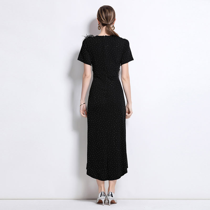Rhinestone pinched waist dress elegant long dress
